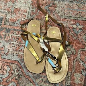 Zara gold leather wrap sandal 7.5 NWT